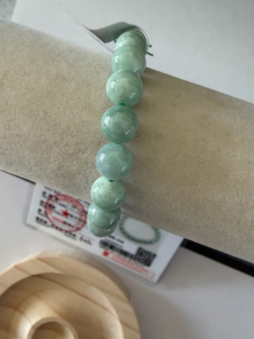 Certified Icy Natural Light Green Jade Bead Bracelet - Picture 7 of 11
